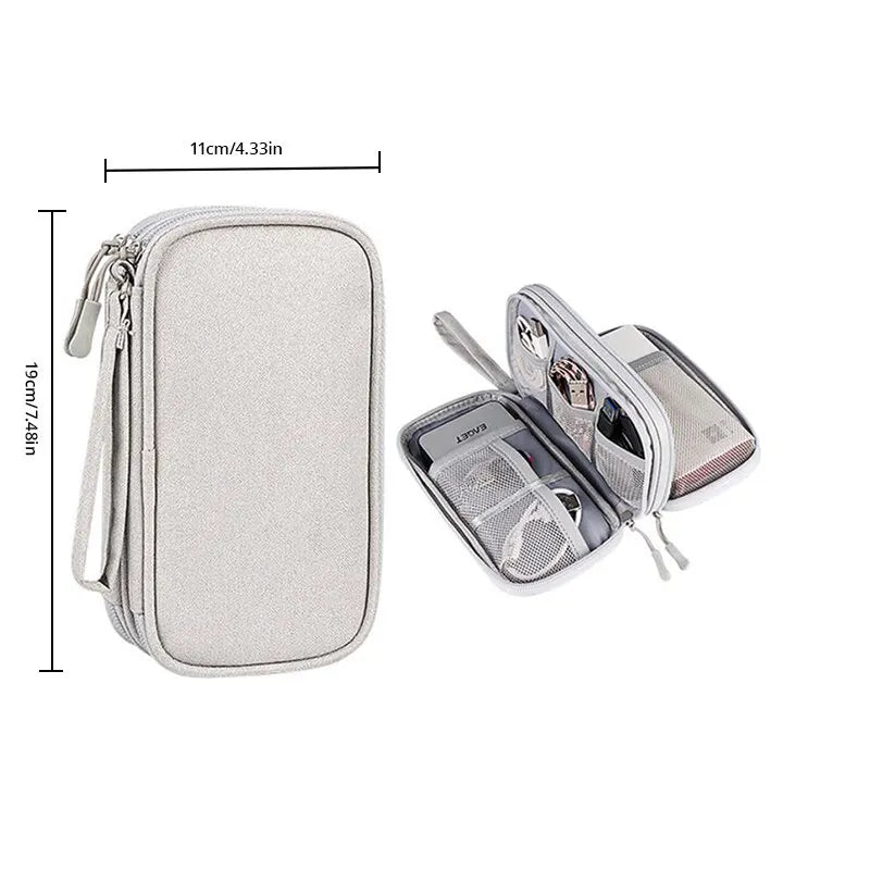 Travel Portable Digital Product Storage Bag USB Data Cable Organizer Headset Cable Bag Charging Treasure Box Bag Qme Gray White 2Layer