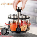 Spice Jar Rack Glass Organizer Rotating Seasoning Sugar Pepper Qme 7pcs