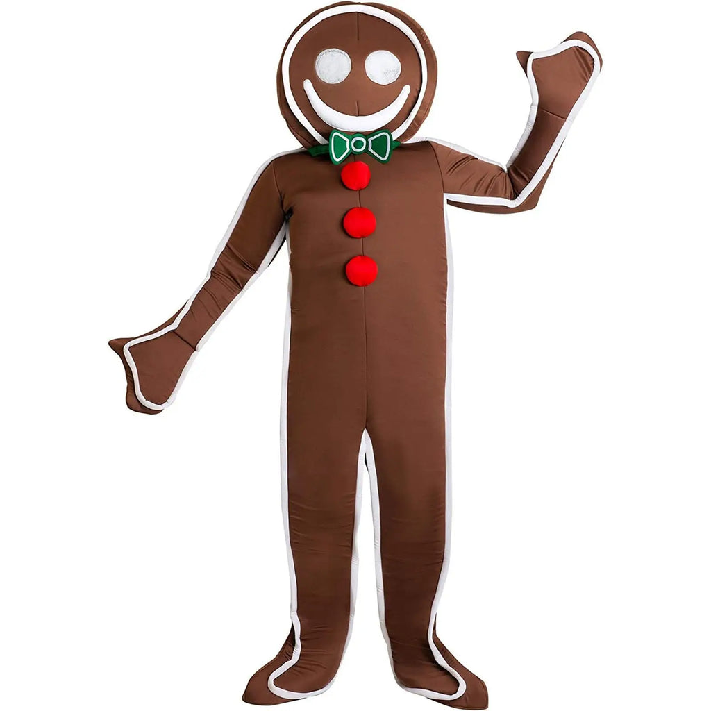 Gingerbread Man Costume for Adults Christmas Cookie Costume Festive Xmas Outfit Onesie Holiday Party Jumpsuit Qme Brown S