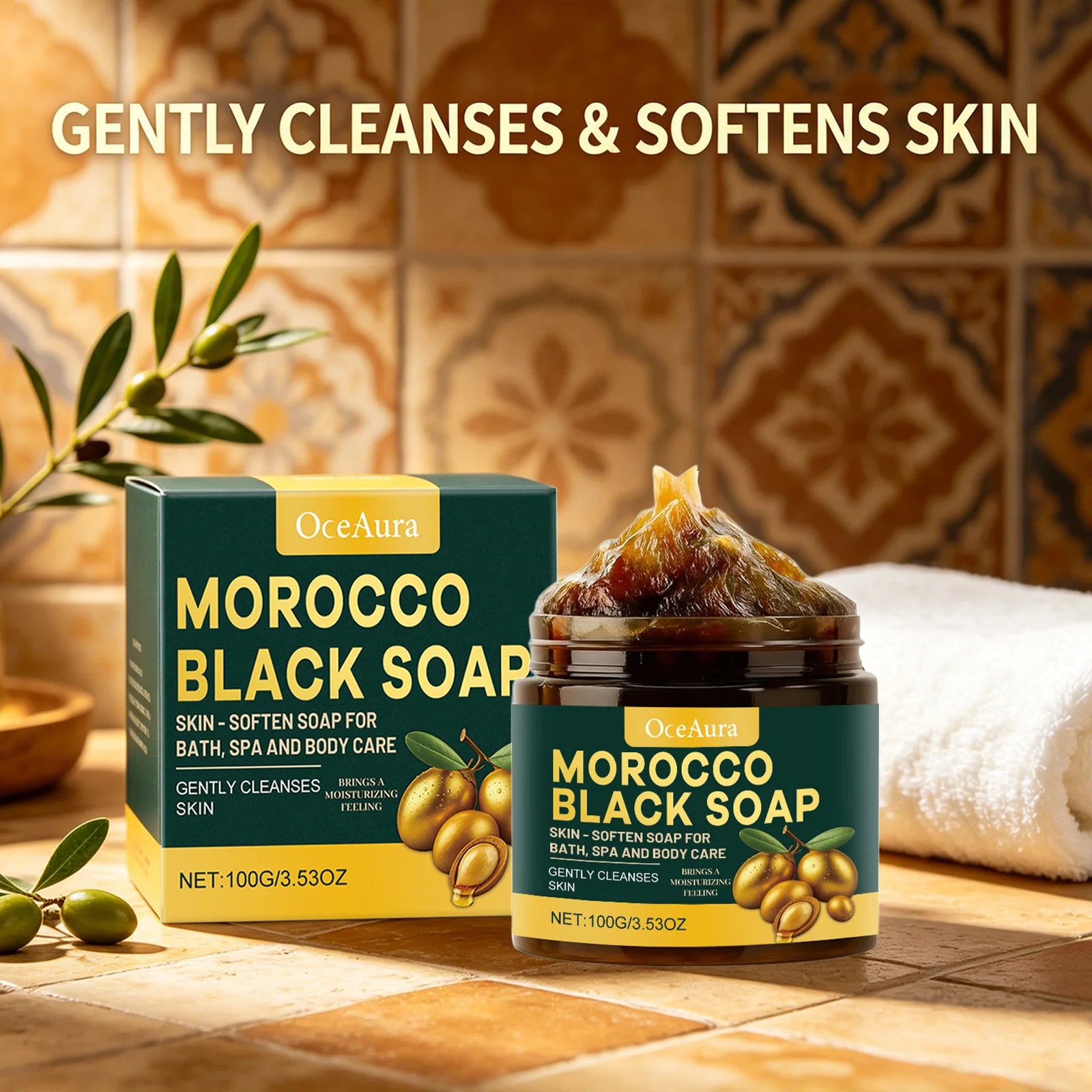 Oceaura Morocco Black Soap Bath Spa Body Care Gentle Cleansing Deep Qme