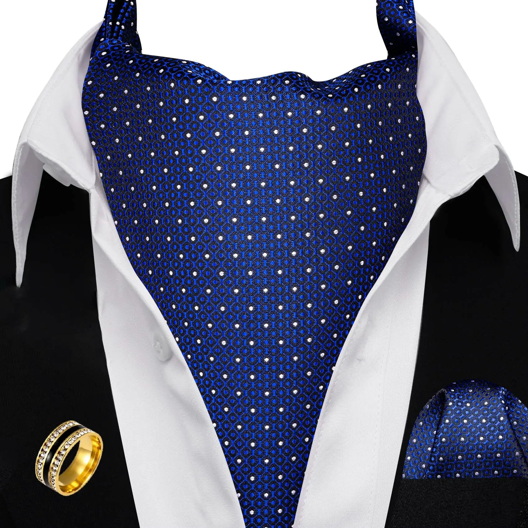 Ascot Tie Set, Classic Cravat with Pocket Square & Decorative Ring, Fashion Men's Neck Accessories Wedding silk Party Daily Wear Qme DPT-AS-0007-JZ0020