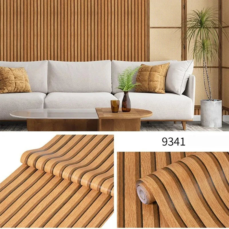 45cm Wall Decoration Stickers Wood Stripes Waterproof Self Adhesive PVC Wall Stickers for Background Wall Desk and Cabinets Qme 9341 45cmX1m