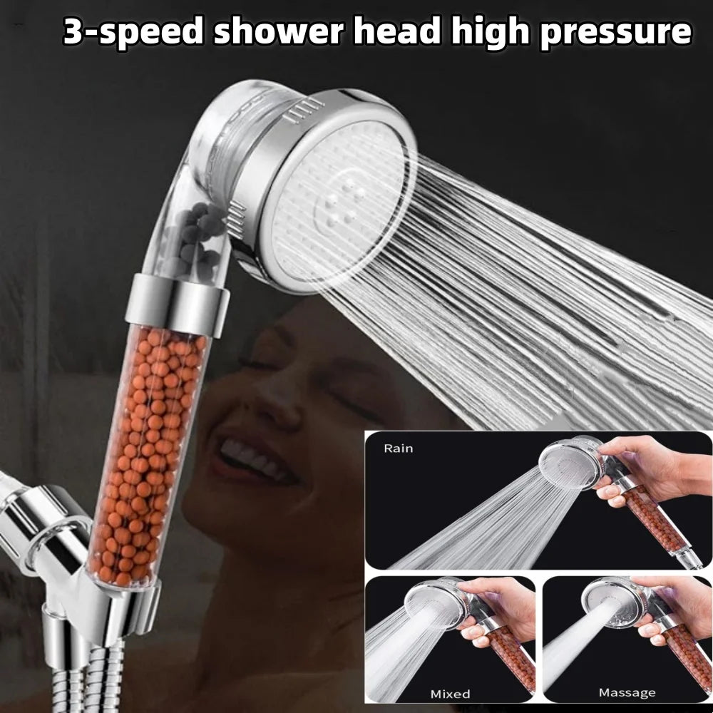 New 3-speed Shower Head High Pressure Negative Ion Water Purification Filtration Hard Water Softening Filter Shower Accessories Qme
