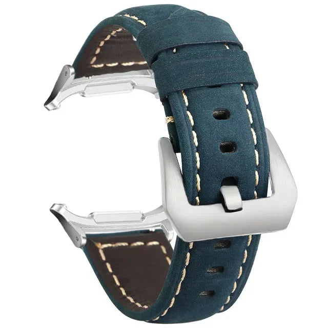 No Gaps Leather Strap for Samsung Galaxy Watch 7 Ultra 47mm Bracelet Wristband for Galaxy Watch Ultra Band Replacement Correa Qme Blue-S Watch 7 Ultra 47MM