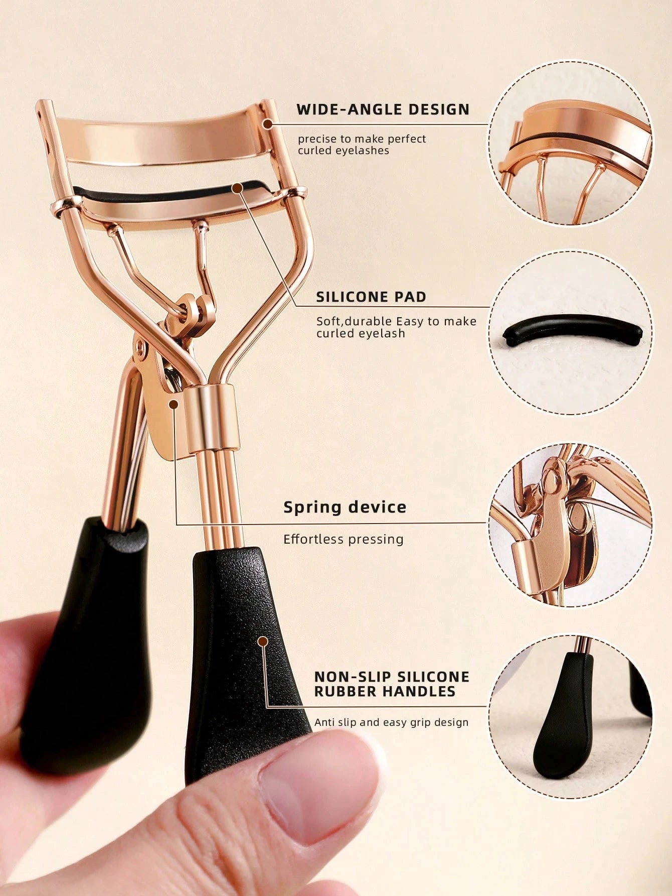 Eyelash Curler 15 Silicone Pads Portable Stainless Steel Gold Curling Qme