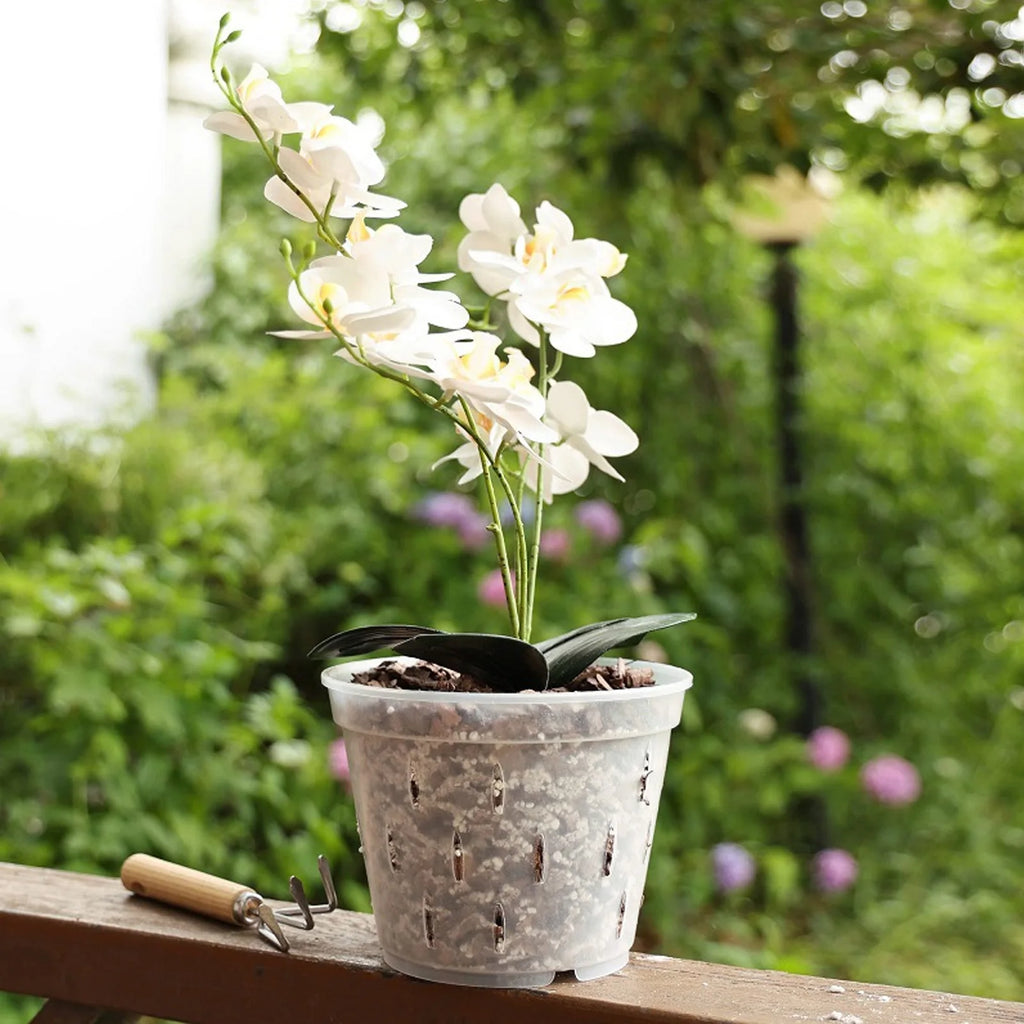 5 Sets Clear Orchid Flower Pots with Holes and Saucers Breathable Plastic Orchid Planter Root Control Plant Growing Pots Qme