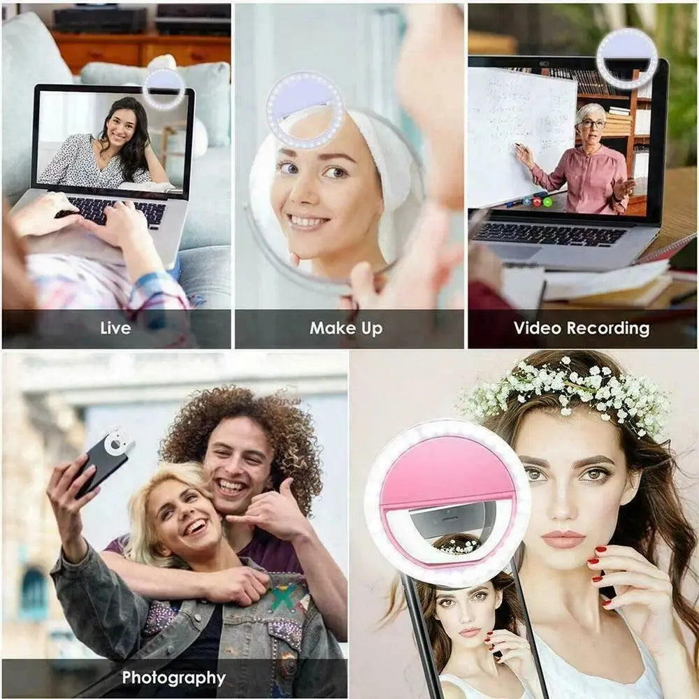 Portable Charge Phone Lens Lamp Led Selfie Ring Light Adjustable 3 Level Brightness Phone Fill Light For Samsung Xiaomi iPhone Qme