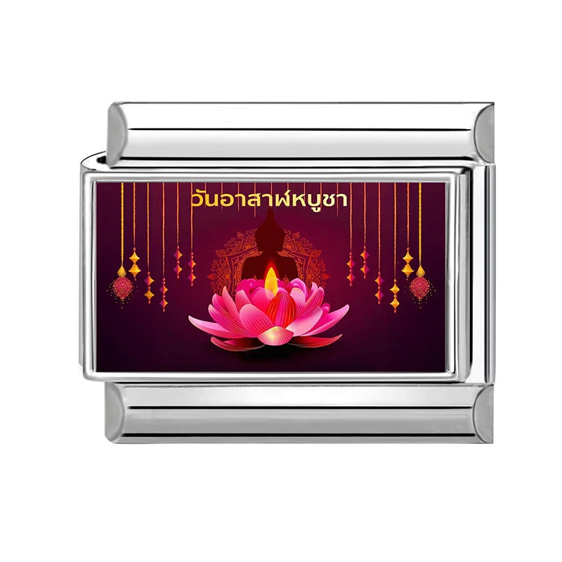 Floating Water Lanterns offer sacrifices Buddhist Lent Charms Italian Links Fit 9mm Bracelet Stainless Steel DIY Making Jewelrys Qme Style 1