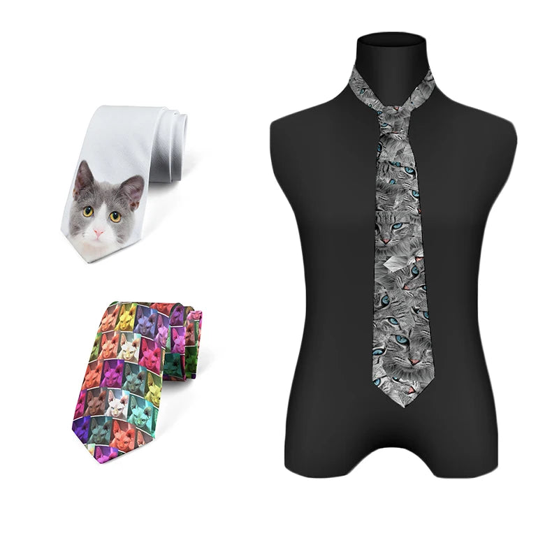 Fashion Cat Face Print Tie Casual Funny Novelty Men's Unique Qme