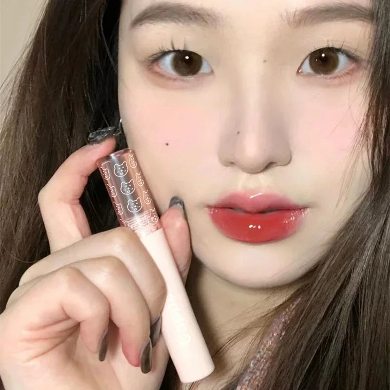 1PC Mirror Water Lip Gloss Cherry Pink Transparent Waterproof Long Lasting Moisturizing Nude Clear Tint Glass Lips Oil Makeup Qme