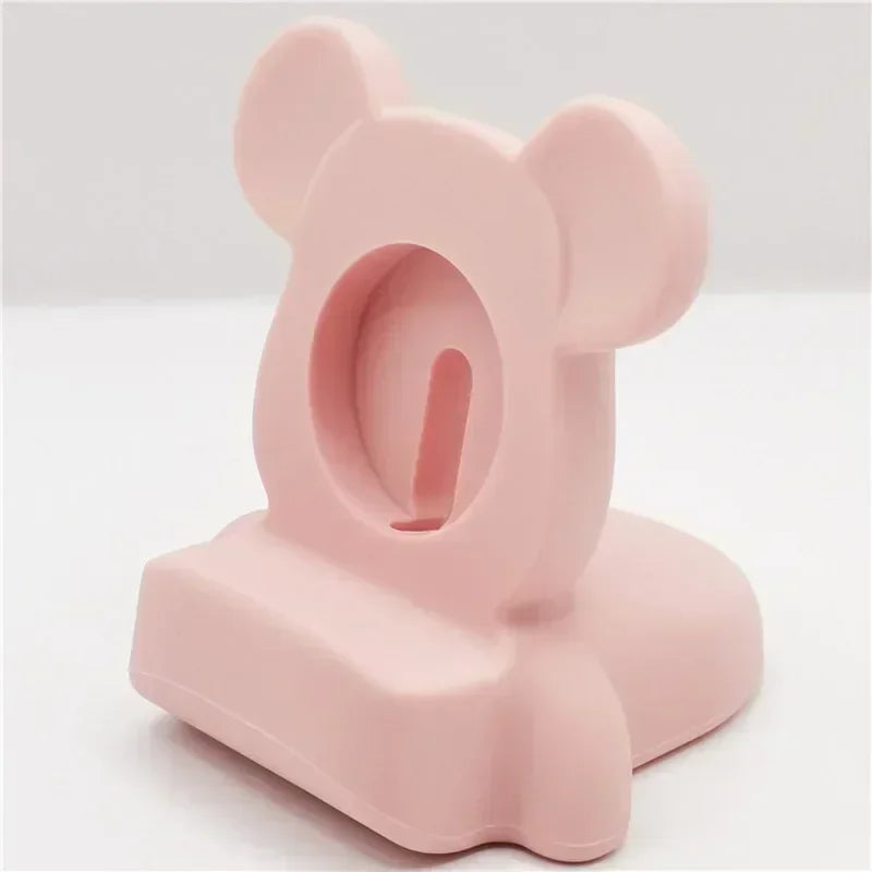 Desktop stand for Apple Watch Series 10 9 8 7 6 SE 5 and 4 iWatch silicone charger 46mm 44mm 42mm 41mm 40mm Watch charging stand Qme 02-Pink