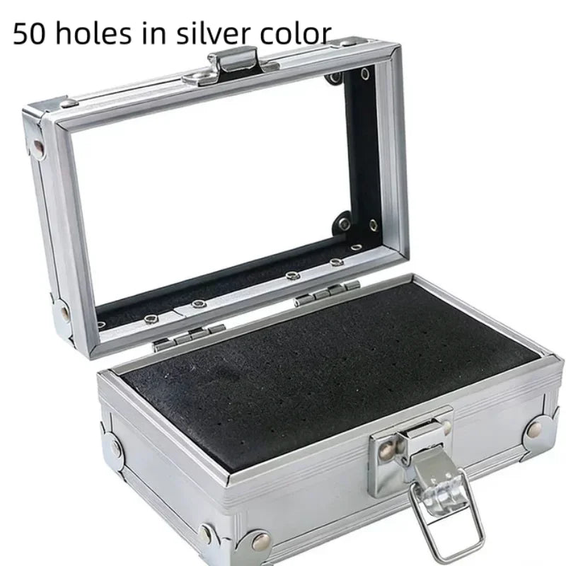 25/40/50 Holes Nail Drill Bits Stand Holder Case Empty Storage Box Milling Cutter Display Container Accessories Acrylic Cover Qme 50Holes silvery