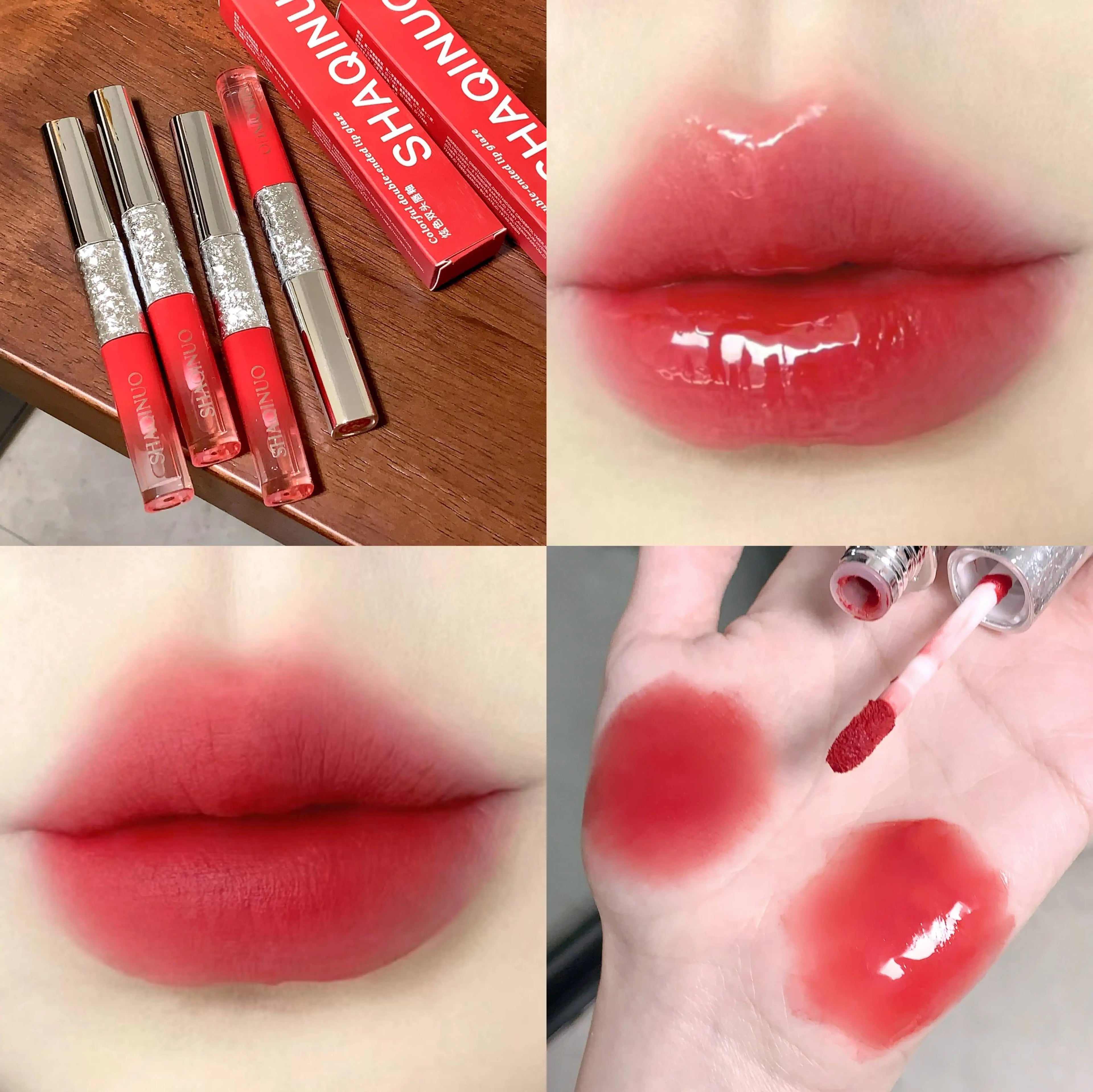 SHAQINUO Colorful Double-head Lip Glaze Mud Two-in-one Matte Mirror Qme