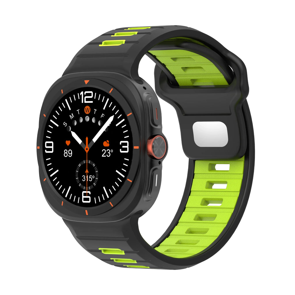 Sports Silicone Strap For Samsung Galaxy Watch Ultra 47mm Soft Loop Two Color Band For Samsung Galaxy 7 Ultra No Gaps Watchband Qme Black Green Galaxy Ultra 47mm