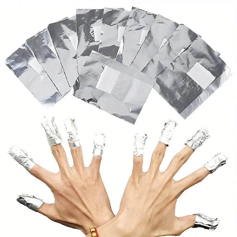 Nail Studio Set 100pcs Glossy Aluminum Foil Sheets, 100pcs Aluminum Foil Absorbent Pads, Gel Polish Remover, Large Pad, Qme
