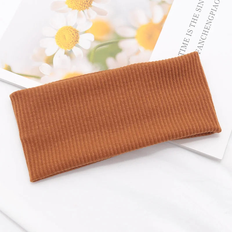 Elastic Solid Headbands Women Yoga Knitting Hairbands Wash Makeup Qme Brown