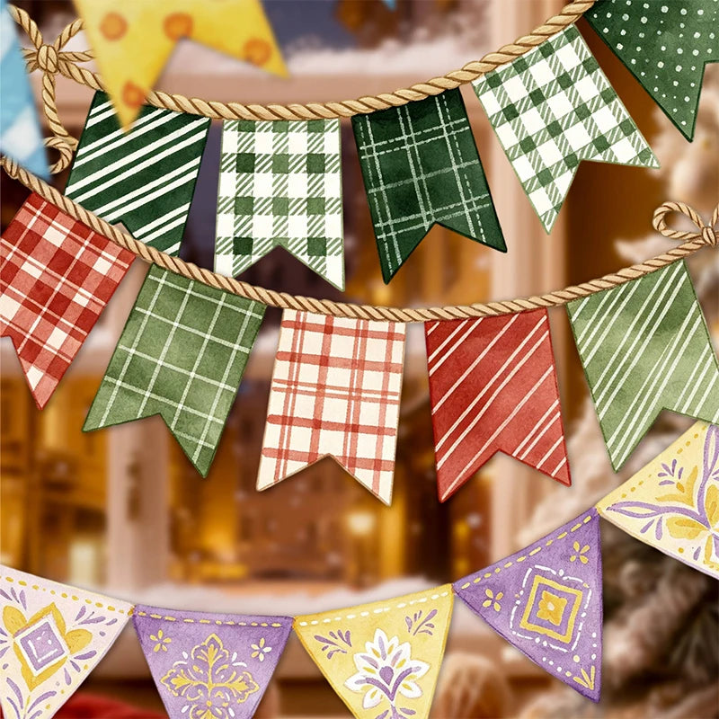 Colorful Bunting Decor Stickers, Retro Party Style for Junk Journal & Polaroid Decoration，Back to School Essentials Qme