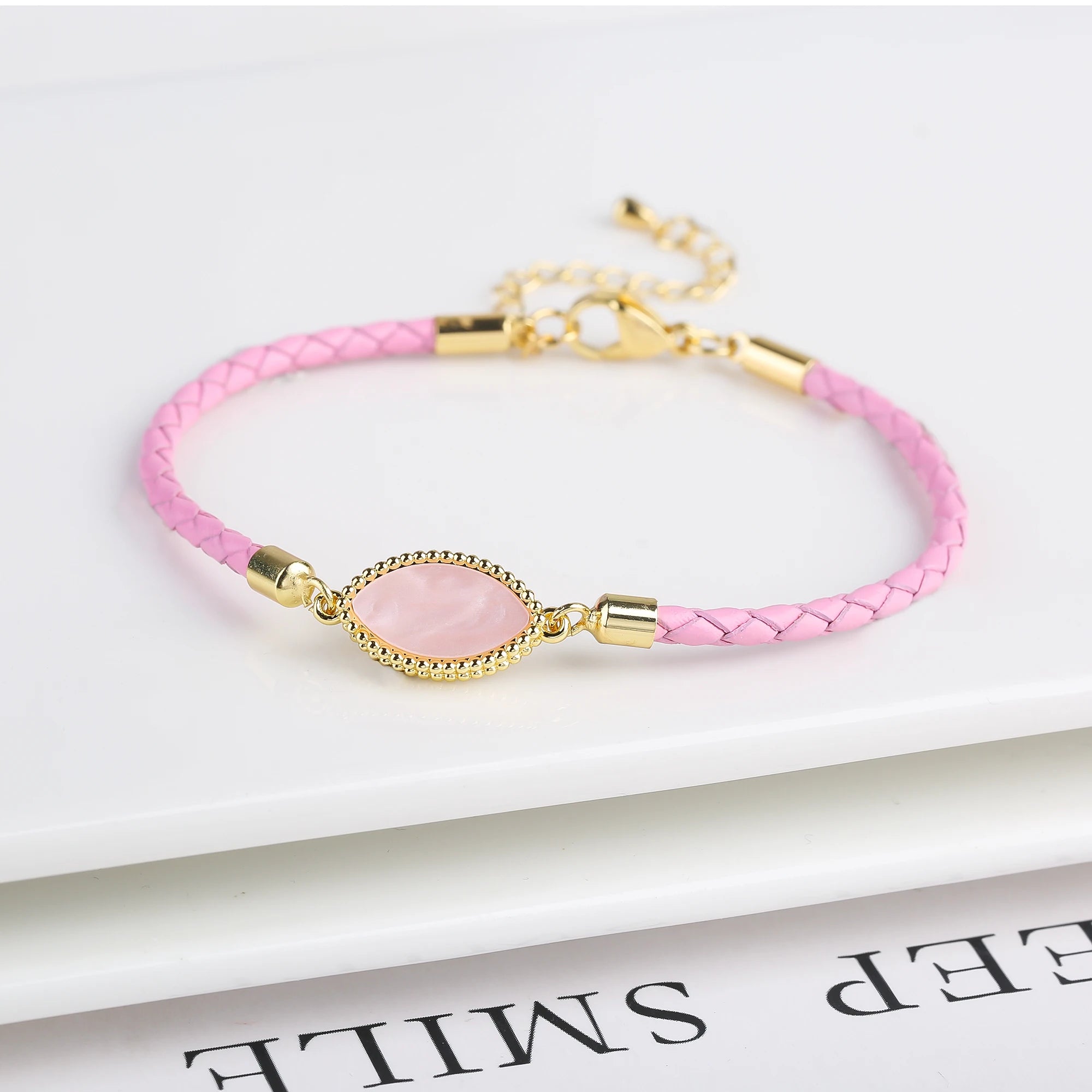 3 Color Geometric Accessories Leather Rope Braided Shell Adjustable Bracelet Simple for Woman Girl Party Jewelry Couple Gift Qme Pink