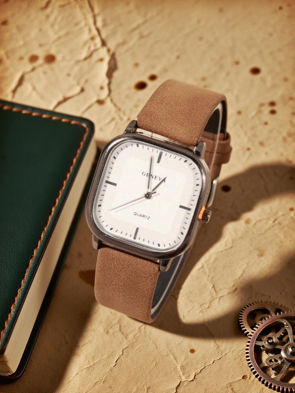 All Black Simple Square Dial Ladies Leather Watch, Fashion Minimalist No Numeral Design Quartz Wristwatch Gift for Students Qme Coffee