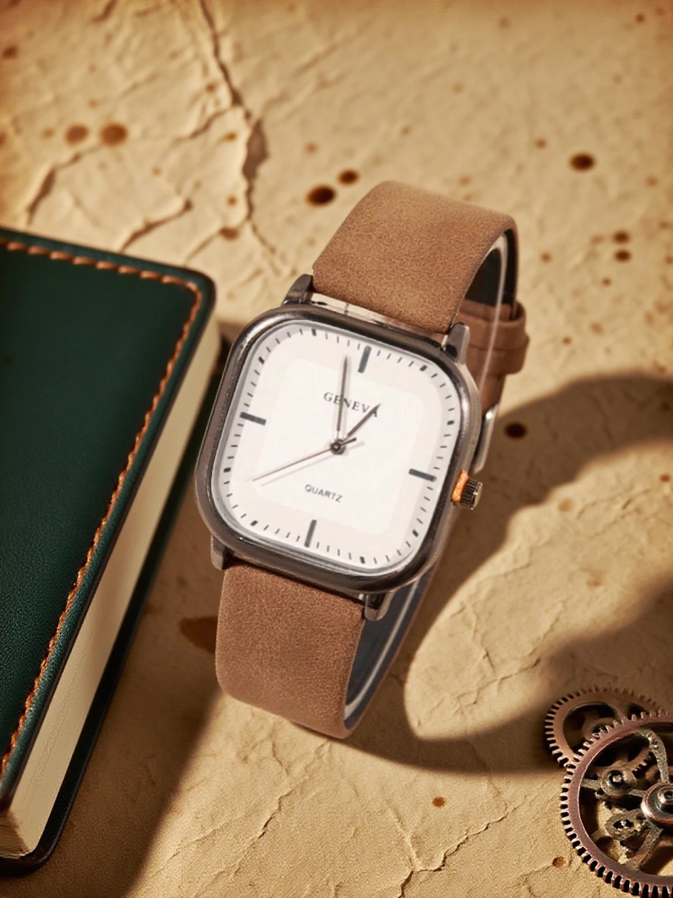 All Black Simple Square Dial Ladies Leather Watch, Fashion Minimalist No Numeral Design Quartz Wristwatch Gift for Students Qme Coffee