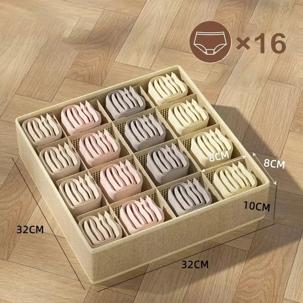3-in-1 Drawer Style Foldable Fabric Underwear Organizer with Compartments for Bras Panties & Socks Space Saving Qme 16grid beige