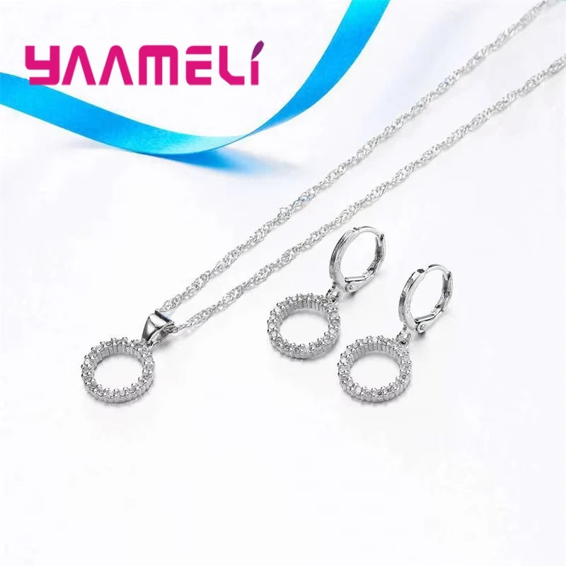 925 Sterling Silver Stamped Bridal Jewelry Sets Beads Cubic Zirconia Necklaces Hoop Earrings Women Girls Engagement Anniversary Qme