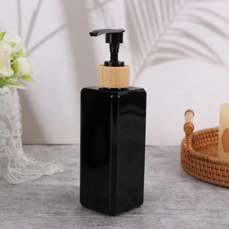 Bamboo Pump Bottles Lotion Containers Bathroom Dispensers Square Qme