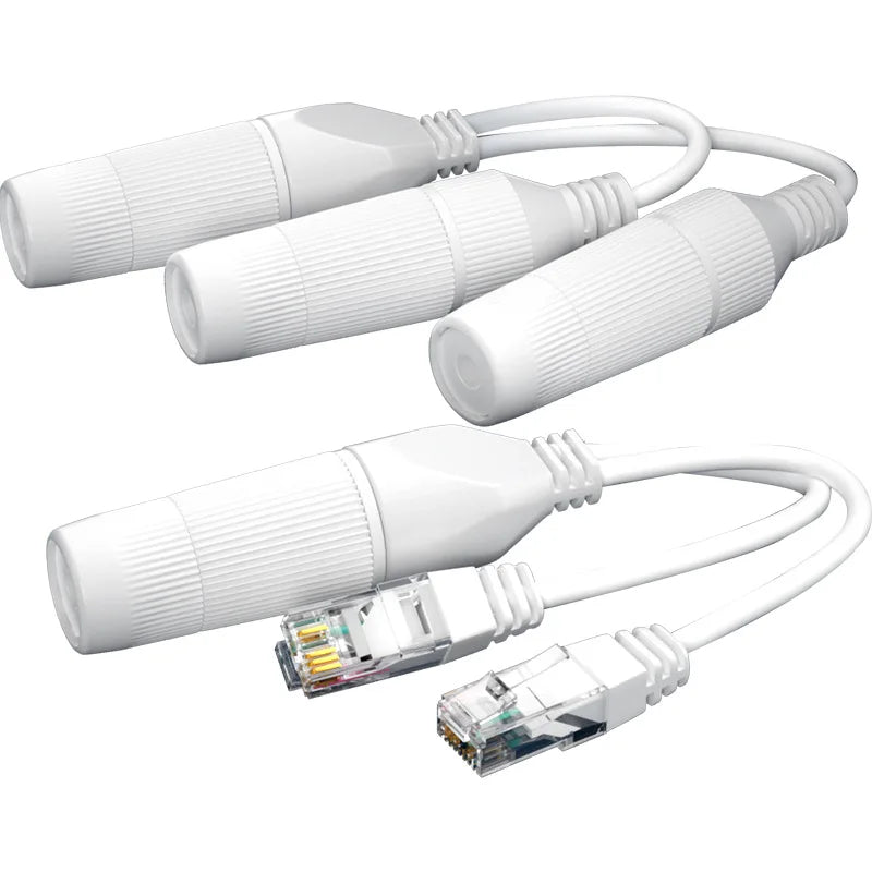 2PCS Waterproof Ethernet Splitter 1 to 2 Adapter Simultaneous Internet POE Monitoring Tandem Power Supply Qme 2pcs