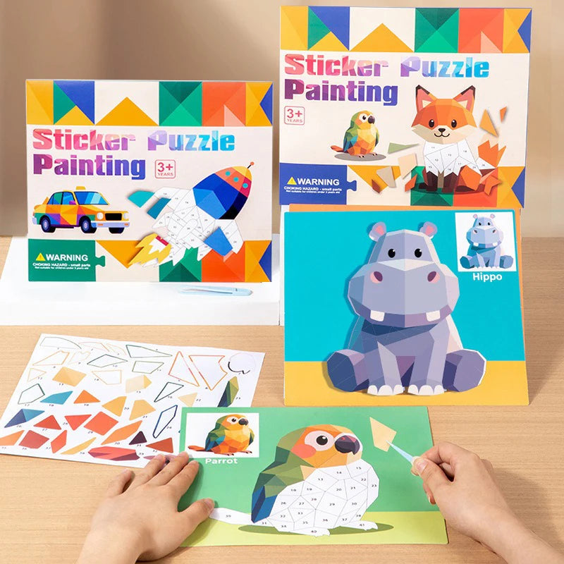 3D Puzzle Sticker DIY Craft Art Kit with Self-Adhesive Paper Back-to-School Gift Animal Collages Creative Handcraft Educational Qme