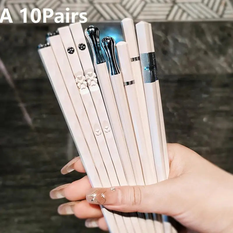 5 10Pairs White Gold Chopsticks Healthy Korean Sushi Sticks Reusable Qme A 10pairs