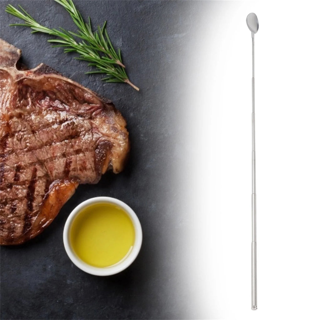 62cm Stainless Steel Telescopic Stirring Spoon Fork Set Extendable BBQ Tool Barbecue Utensils Cooking Camping Tableware Qme