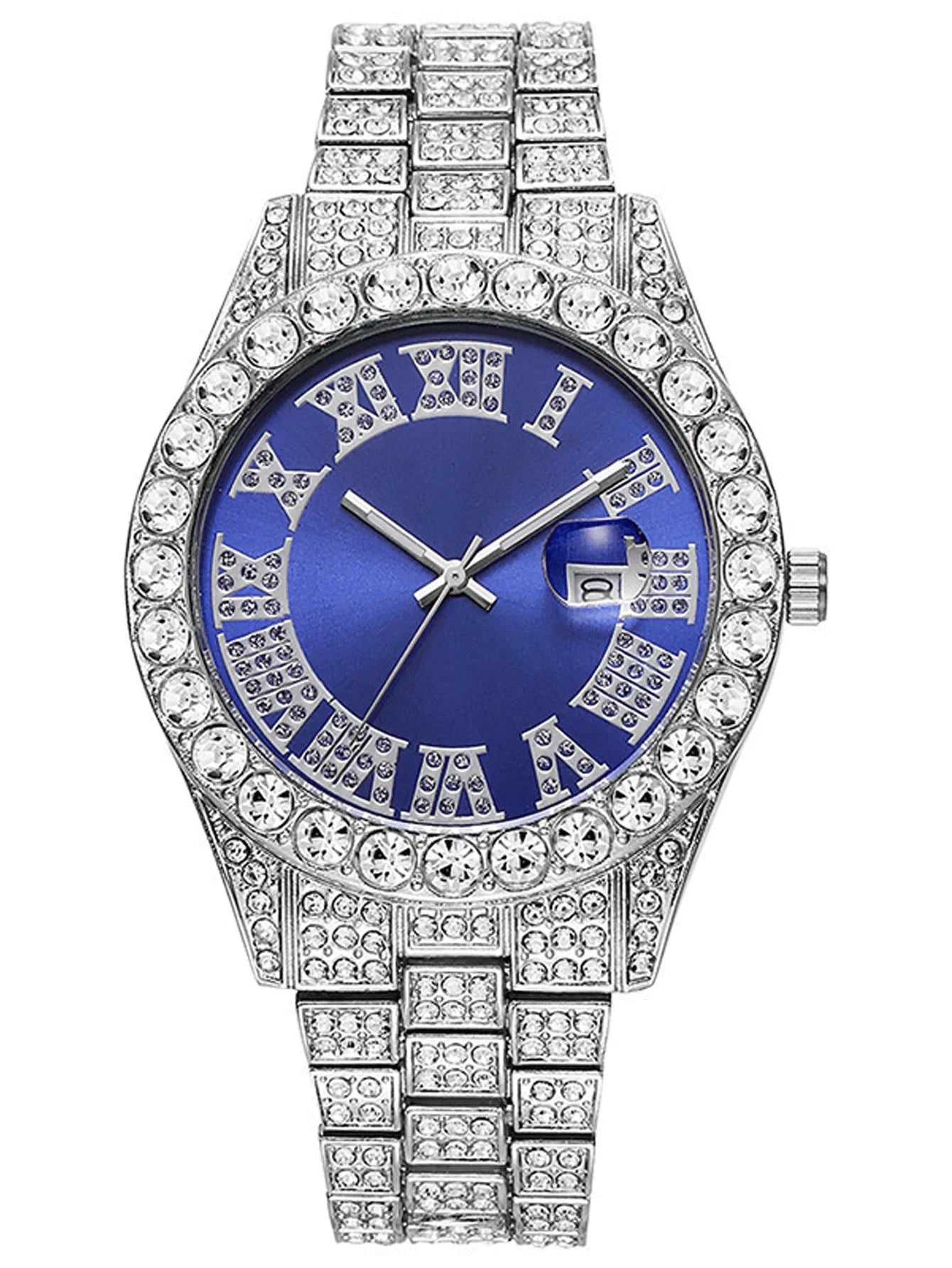 Women's Hip Hop Iced Out Jewelry Combo, Silver Plated Diamond Watch + Cuban Chain + Bracelet, Fashion Accessory Qme