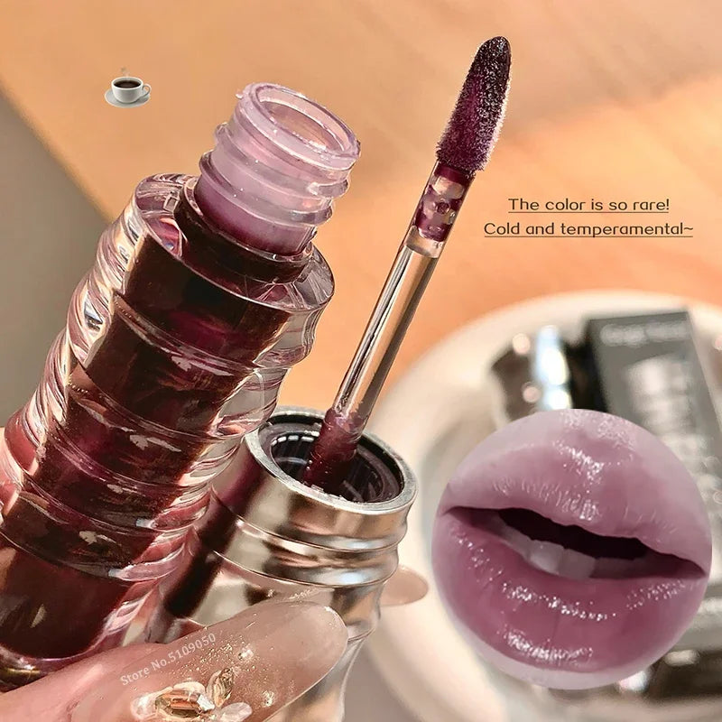 Fashion Shell Lip Gloss Long-lasting Hydrating Jelly Lip Oil Waterproof Non-fading Mirror Shimmer Blue Almond Lip Gloss Cosmetic Qme