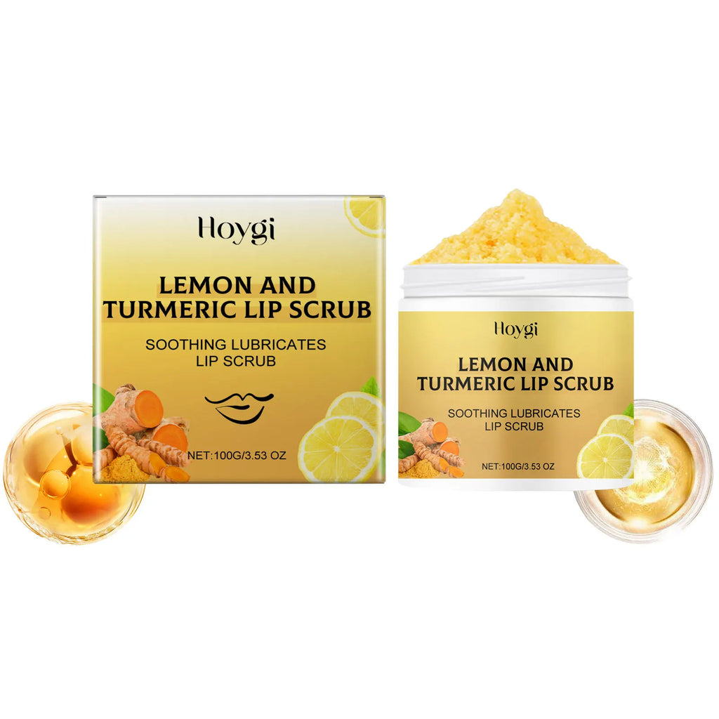 Turmeric Lemon Lip Scrub Dead Skin Removal Exfoliating Moisturizing Balm for Dry Chapped Lips Fade Lip Lines Nourishing Lip Care Qme 100g Boxed