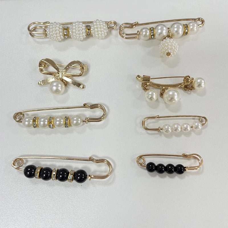 8Pcs women's black and white trouser waist pearl pin adjustment fixed clothes, pants waist circumference change small accessorie Qme 8pcs