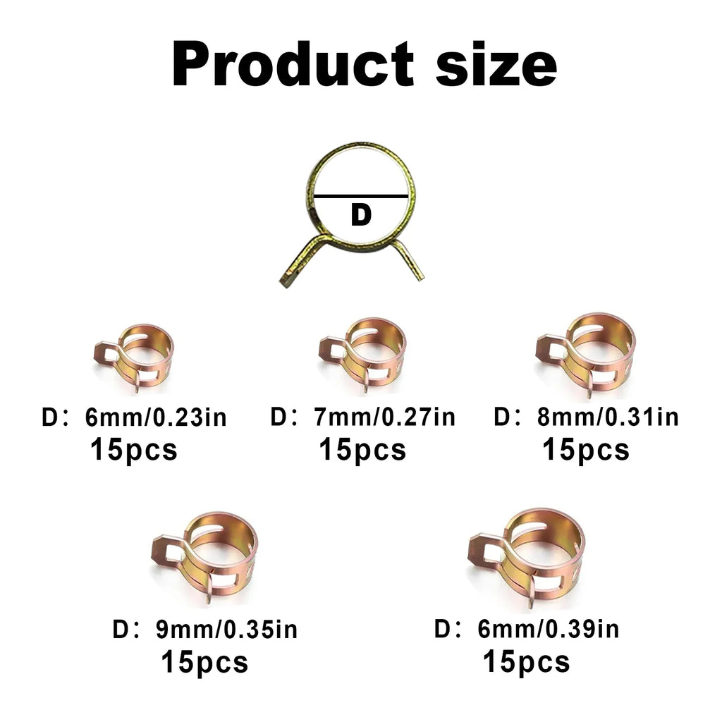 75Pcs 6-10mm Manganese Steel Spring Driven Hose Clamp Low Pressure Air Clamp Fastener Sorting Kit For Pipes, Automobiles Qme