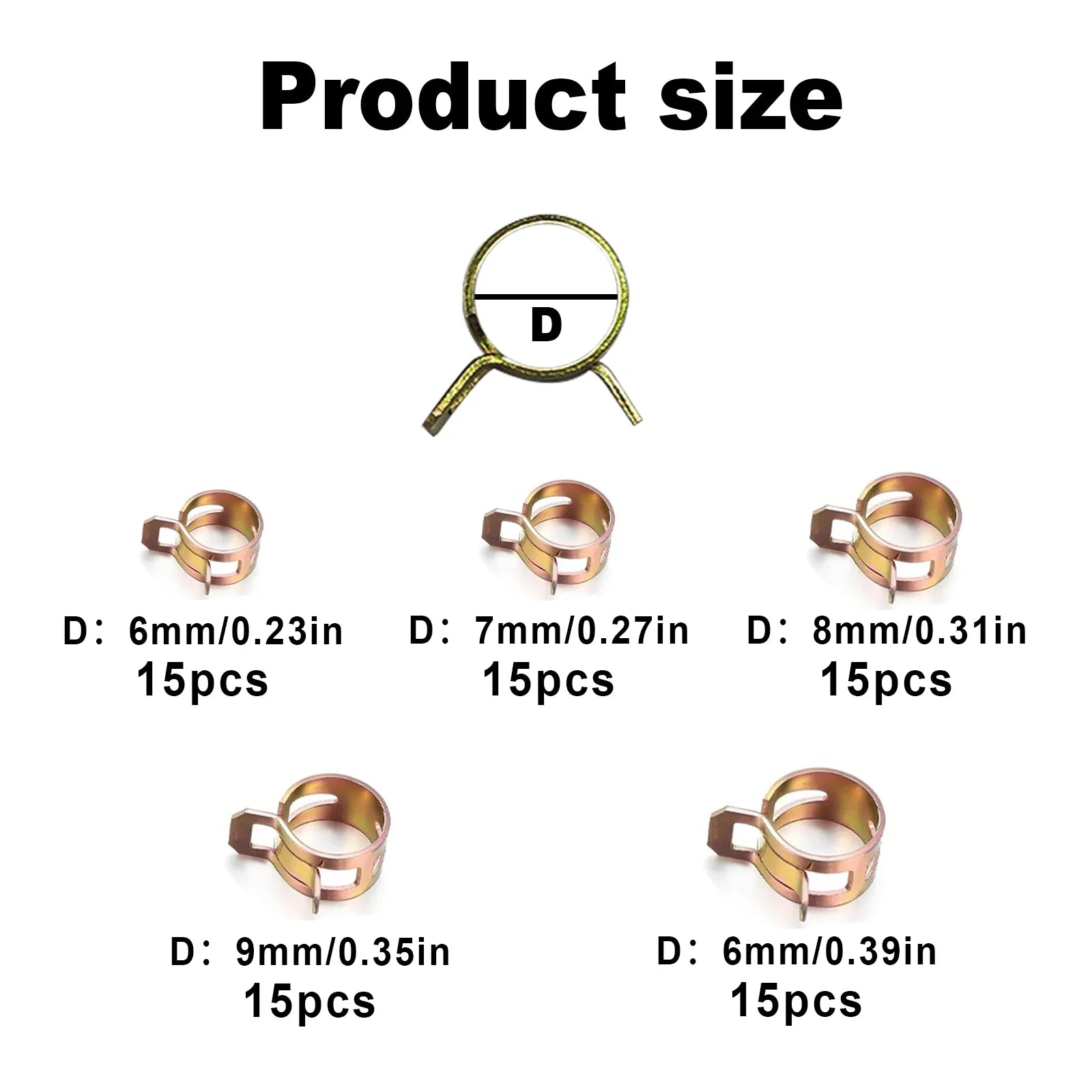 75Pcs 6-10mm Manganese Steel Spring Driven Hose Clamp Low Pressure Air Clamp Fastener Sorting Kit For Pipes, Automobiles Qme