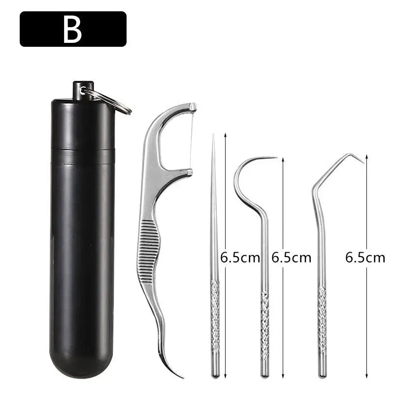 Portable Toothpick Floss Teeth Cleaner Oral Cleaning Stainless Steel Qme B