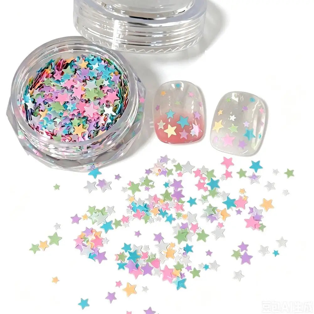 1 Box Colorful Heart Star Glitter Nails Flakes Sparkling Diamond Qme A