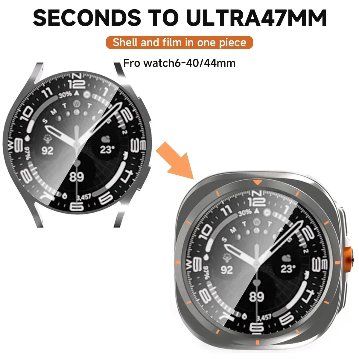 Change To Ultra Case for Samsung Galaxy Watch 7 6 44mm 40mm Upgrade To Galaxy Watch Ultra 47mm Tempered Glass Screen Protector Qme