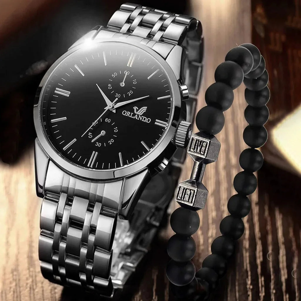 2pack Men Commercial Vintage Quartz Watch Qme Silver Black