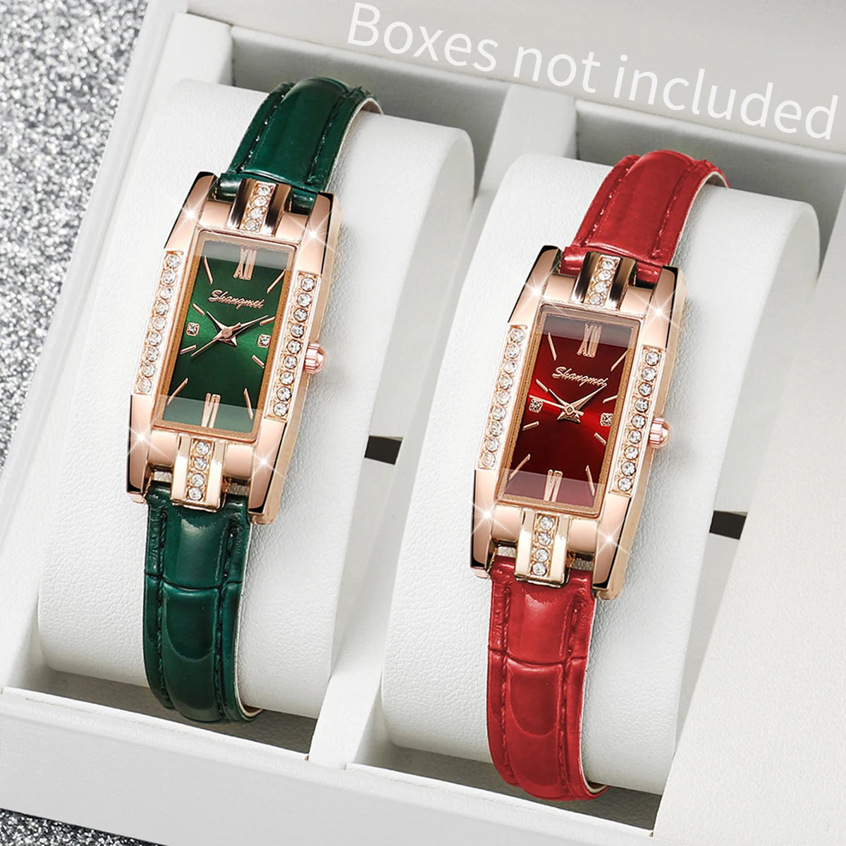 2 unidades/conjunto relógios femininos moda retângulo pulseira de couro relógio de quartzo (sem caixa) Qme 2pcs