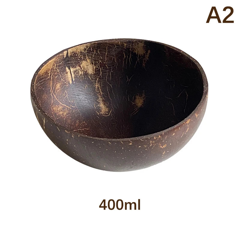 1Pc Natural Coconut Bowl Wooden Handmade Coconut Bowls for Eating Tableware Fork Spoon for Dessert Fruit Salad Mixing Rice. Qme A2