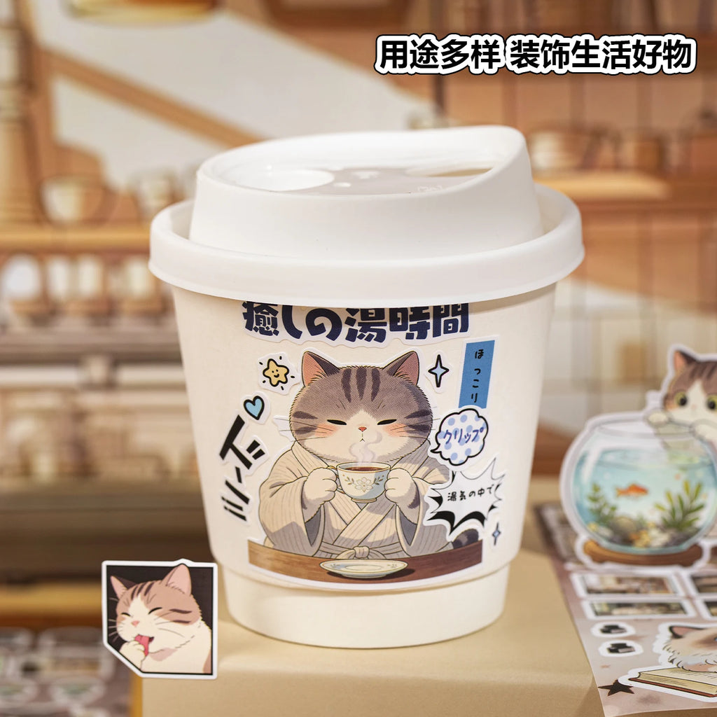 Japanese Wabi-Sabi Daily Cat Sticker Book, Cute Feline Film-Style Stickers for Journal Collage & Lazy Home Life Scrapbooking Qme