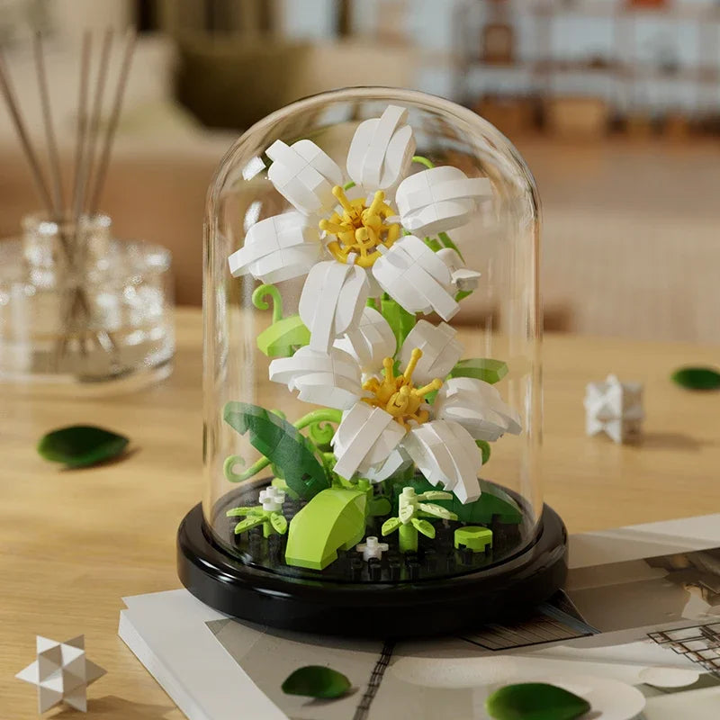 Micro Flower Bouquet Bonsai Building Block Artificial Plastic Plant Dust Cover Micro Model Home Decoration Toy Kid Birthday Gift Qme 285pcs 1