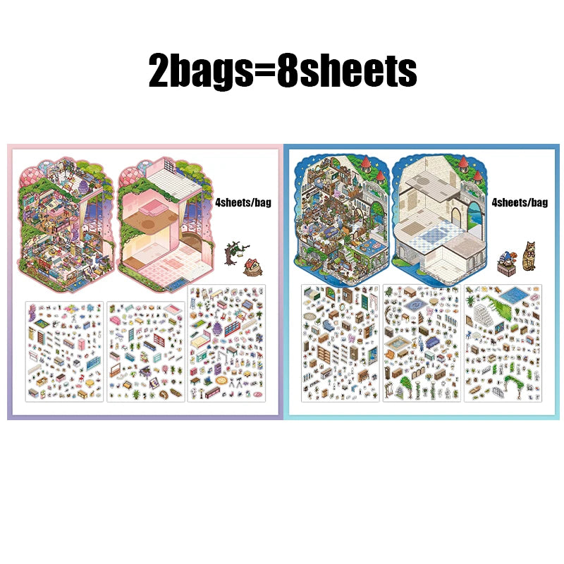 4sheets/bag House Corner Miniature Diorama Stickers Stress Relief for DIY Craft Birthday Gifts Teaching Rewards Qme all