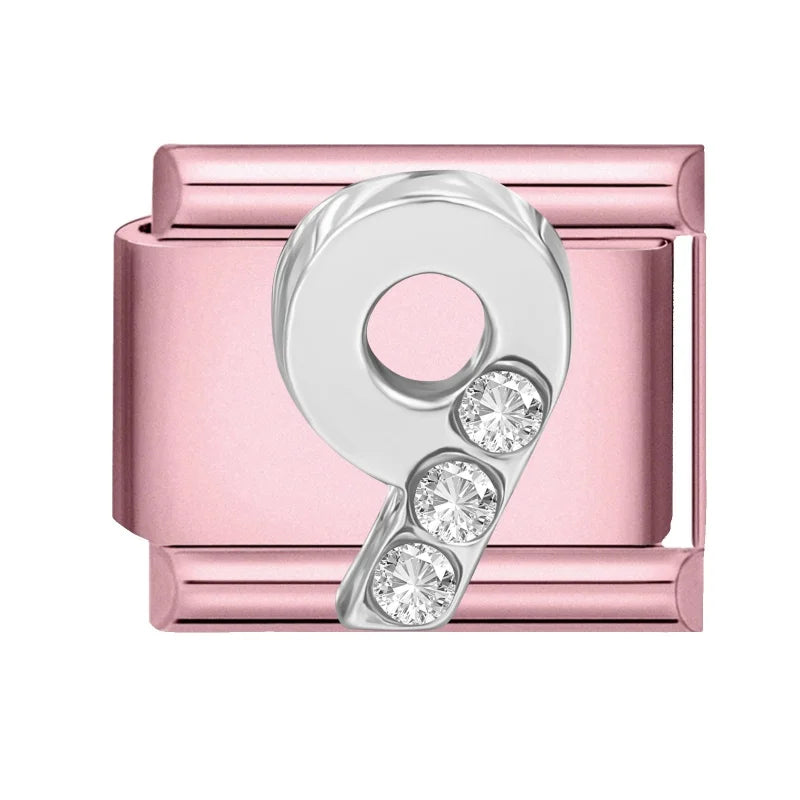Selling Shiny Zircon Numbers 0-9 Italian Charm Link Stainless Steel