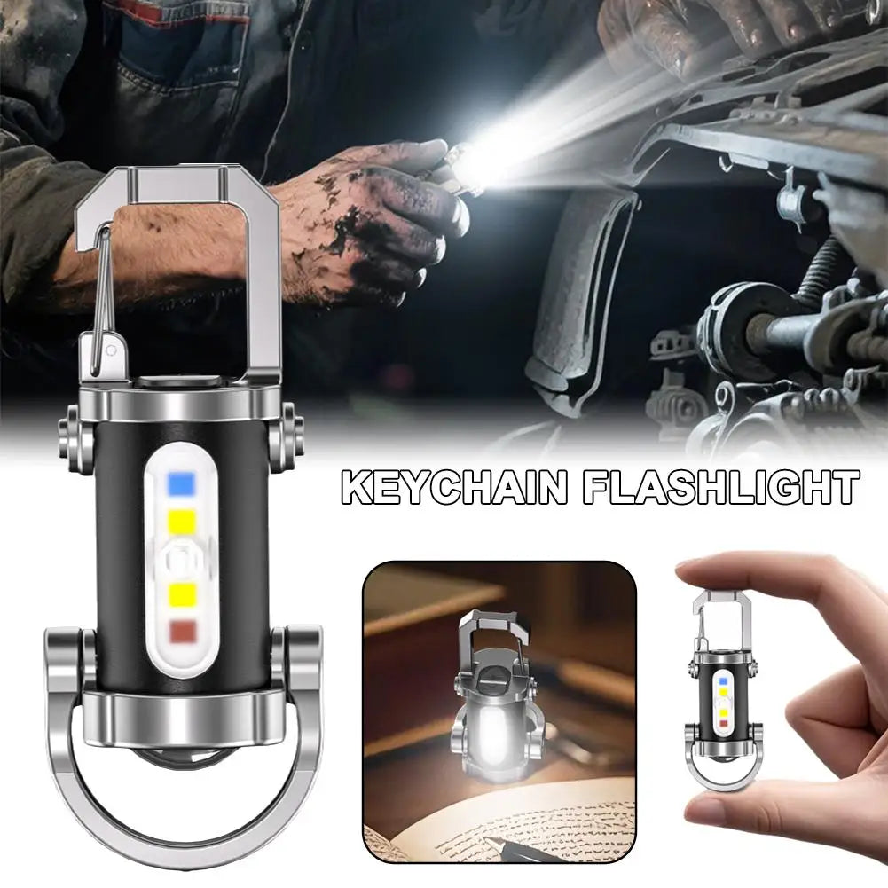 Mini Keychain Flashlight Rechargeable Pocket COB Working Light Outdoor Hook Emergency Warning Light for Camping Walking Hiking Qme