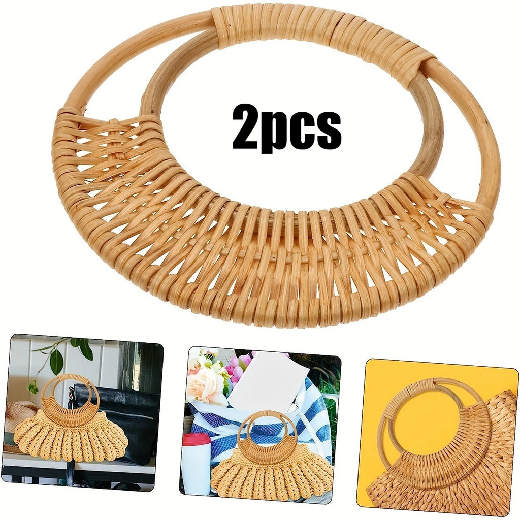 Rattan Bag Handles DIY Woven Bag Accessories Circular Handmade Wicker Purse Handle Replacement For Bag Handbag Making Supplie Qme 2pcs
