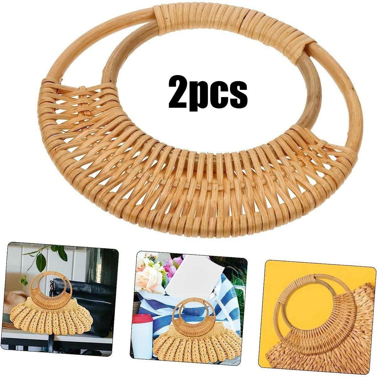 Rattan Bag Handles DIY Woven Bag Accessories Circular Handmade Wicker Purse Handle Replacement For Bag Handbag Making Supplie Qme 2pcs